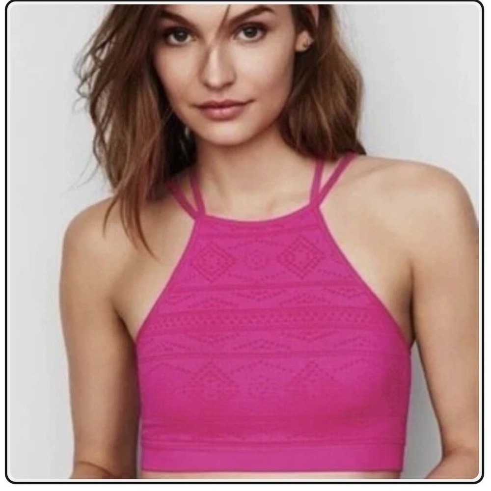 Victorias Secret Pink High Neck Bralette Fuchsia Pointelle Boho Strappy Small